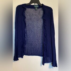Lauren Ralph Lauren Long Sleeve Hand Knit Button Cardigan Navy Blue Women Small